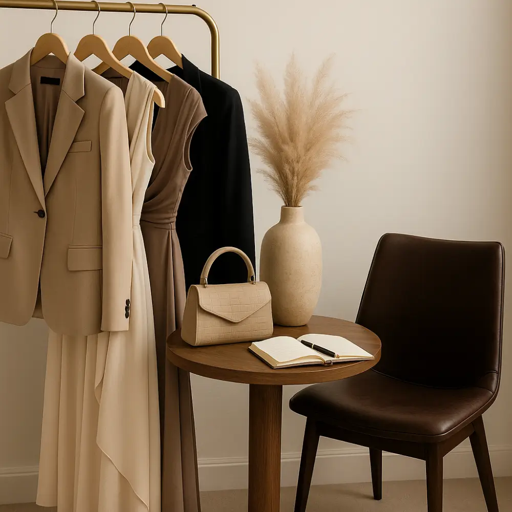 Interno elegante con abiti raffinati, simbolo dell'armonia tra scrittura e stile di Vestito Invitata Matrimonio